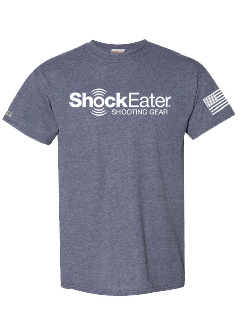Mens-ShockEater-Shooting-Shirt-Heather-Navy-Chest-logo-Flag-sleeve