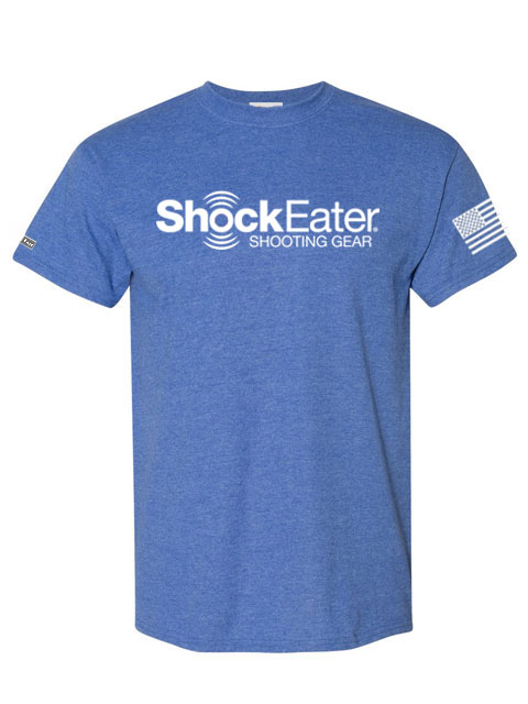 Mens-ShockEater-Shooting-Shirt-Heather-Royal-Big-Chest-logo-Flag-sleeve