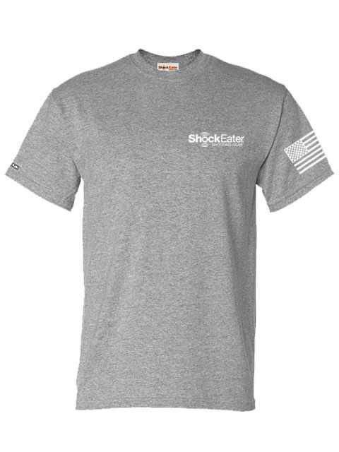 Mens-ShockEater-Shooting-Shirt-Sport-Grey-Small-Chest-logo-Flag-sleeve